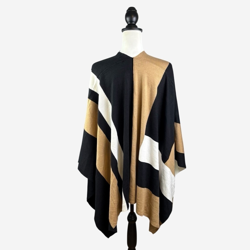 NEW Parrish LA Stevie Colorblock Knit Over Shoulder Wrap Poncho OS One Size - Picture 8 of 13